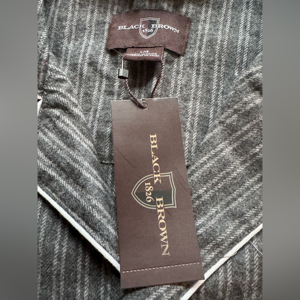 Black Brown 1826 Men's Gray Pinstripe cotton Lounge Set - Picture 2 of 8